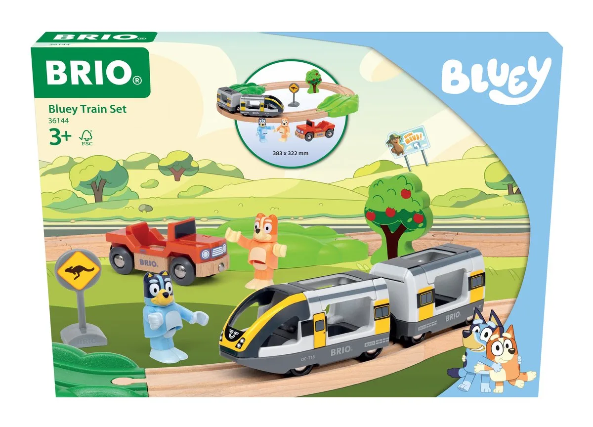 World Bluey treinset met Bluey en Bingo - houten treinbaan - 15-delig - vanaf 3 jaar - complete treinset, zelfstandig speelbaar de BRIO en Multicolore – photo du produit
