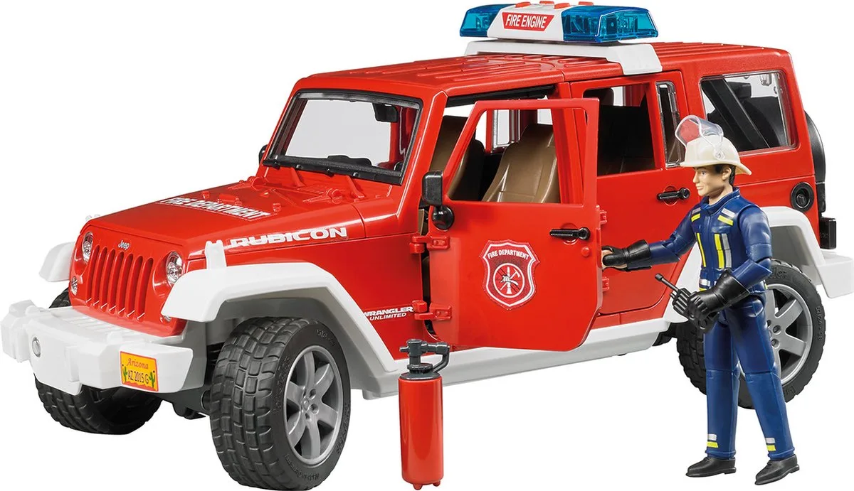 Bruder 2528 Jeep Wrangler brandweer + speelfiguur von Bruder in Braun – Produktfoto