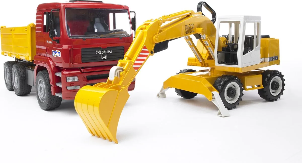 Camion De Travail Avec Excavatrice Liebherr de Bruder en Rouge – photo du produit