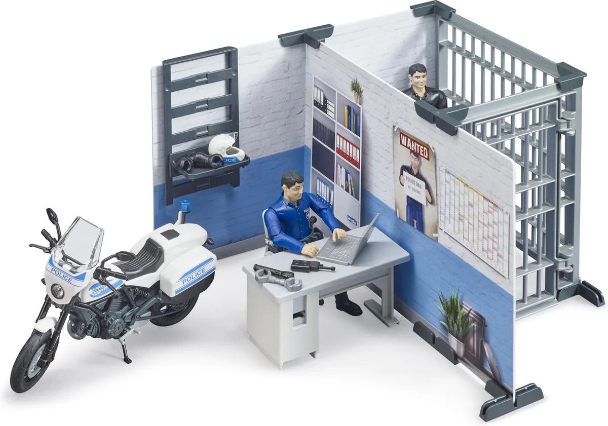 62732 bworld Polizeistation mit Polizeimotorrad, Spielfigur von Bruder in Mehrfarbig – Produktfoto