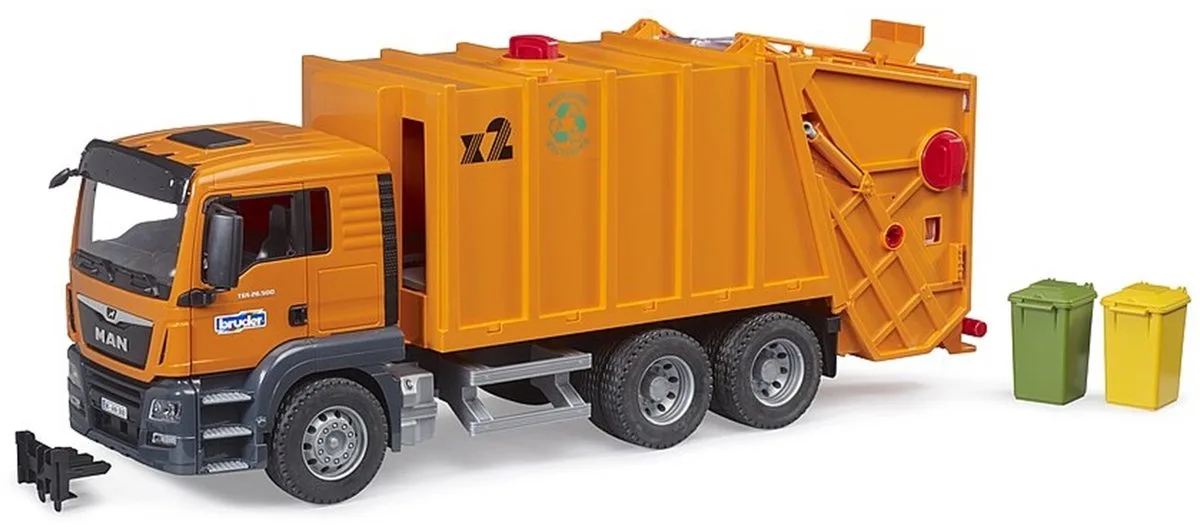 De MAN vuilniswagen 1:16 van Bruder by Bruder in Black, Orange – product photo