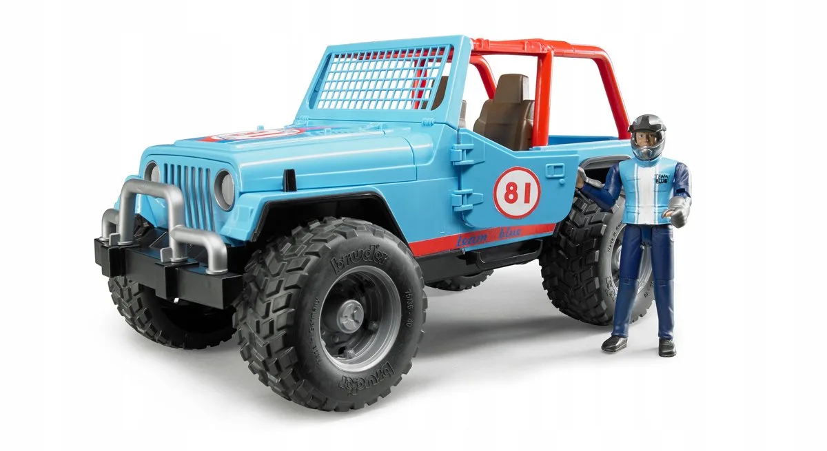 Jeep Cross-country terreinwagen met bestuurder 1:16 02541 van Bruder in Blauw, Oranje, Zwart – productfoto