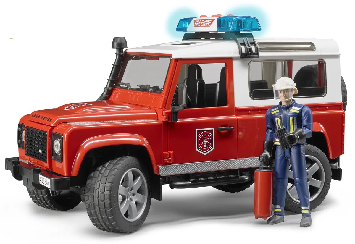 Land Rover Defender Fire Department Vehicle (2596) fra Bruder i Rød – produktbillede