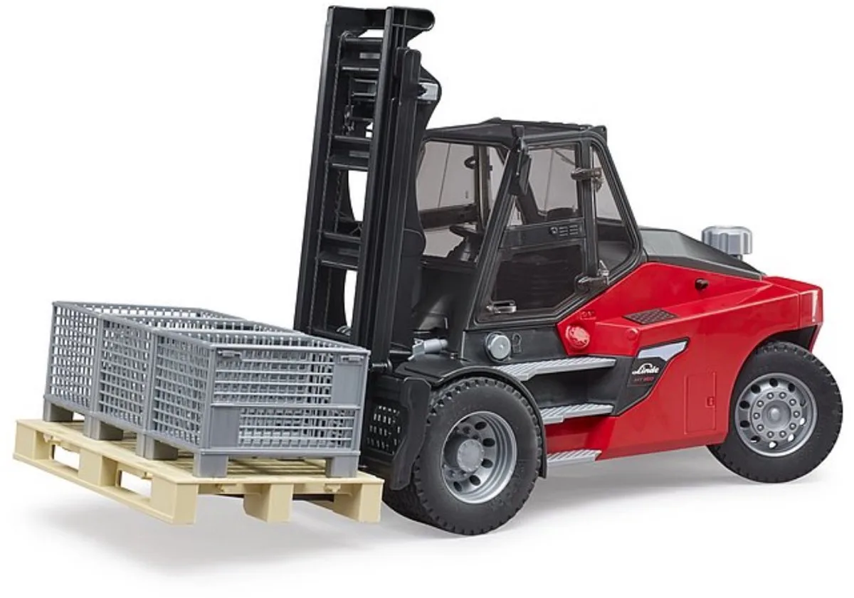 Linde HT160 Heftruck - Met pallet en 3 boxen - 16 ton laadvermogen ton by Bruder in Black, Red – product photo