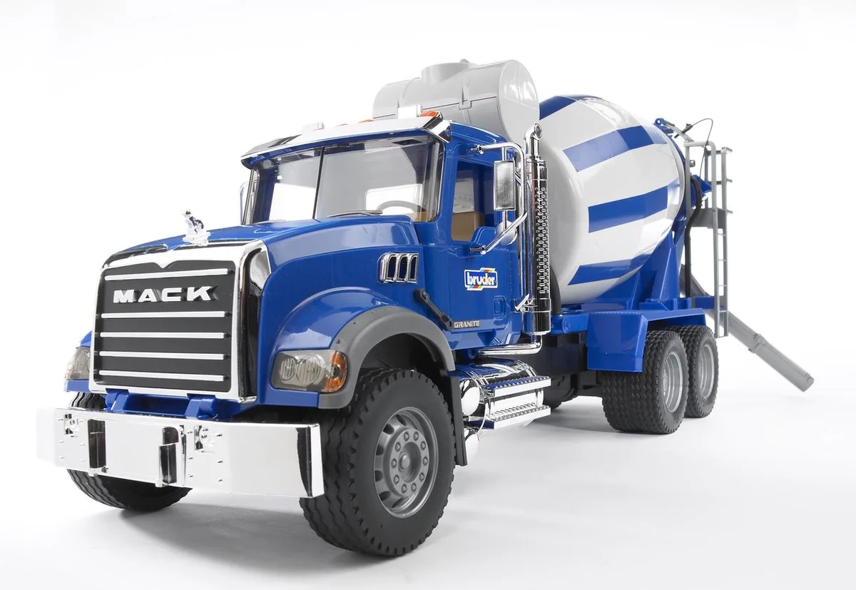 Camion Cement Mixer Mack Granite 02814 de Bruder en Bleu, Blanc – photo du produit