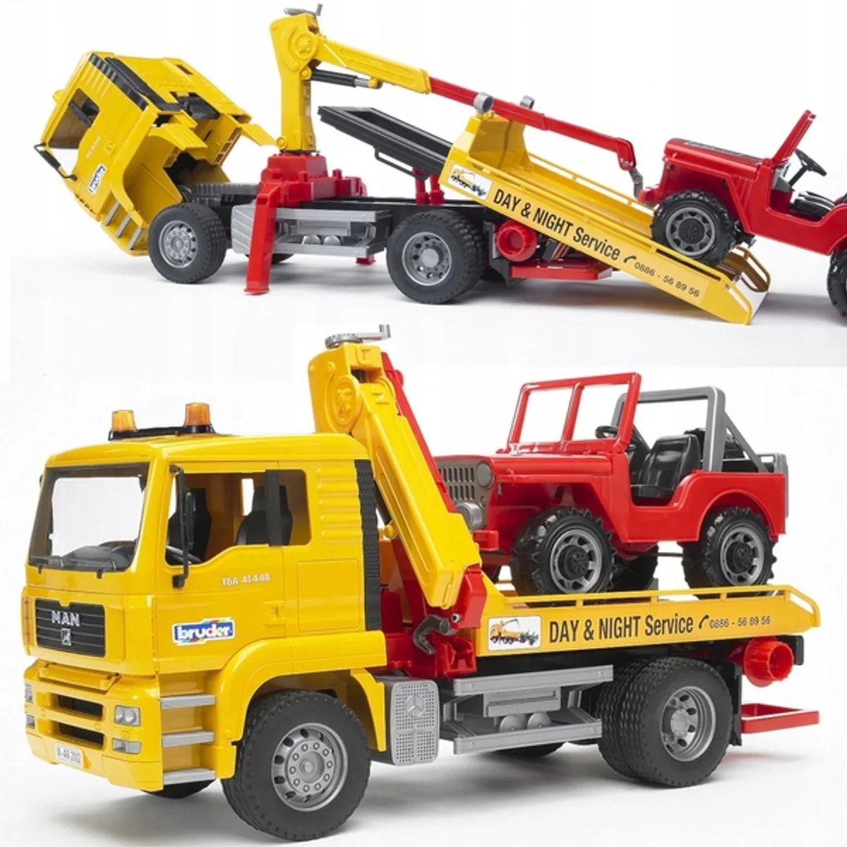 MAN TGA Sleepwagen met Jeep - Schaal 1:16 von Bruder in Rot – Produktfoto