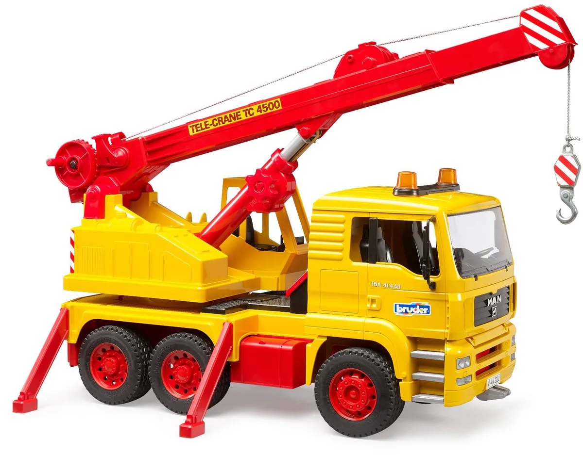 MAN vrachtwagen speelgoedauto met kraan - jubileumeditie 50 jaar. by Bruder in Yellow, Black – product photo