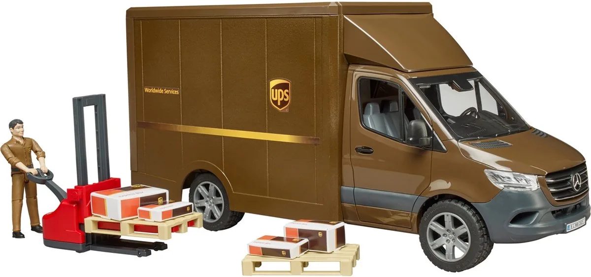 02678 MB Sprinter UPS mit Fahrer und Zubehör, Modellfahrzeug von Bruder in Mehrfarbig – Produktfoto