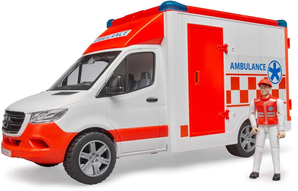 Mercedes Sprinter ambulance met ambulancebroeder - Licht & geluid - 2676 från Bruder i Rouge et blanc – produktbild