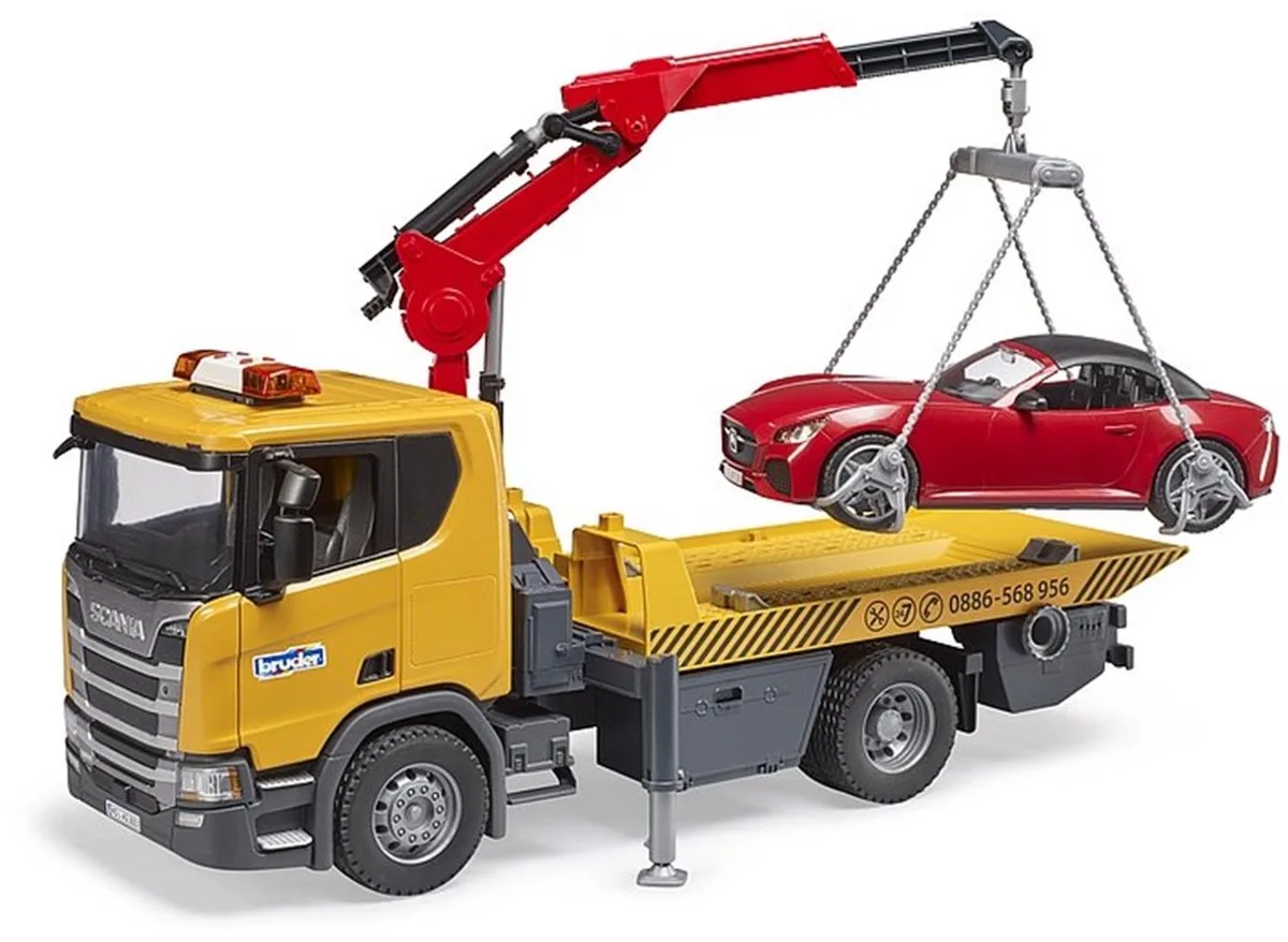 Scania Fertigmodell Nutzfahrzeug (Modell) von Bruder in Gelb, Rot – Produktfoto