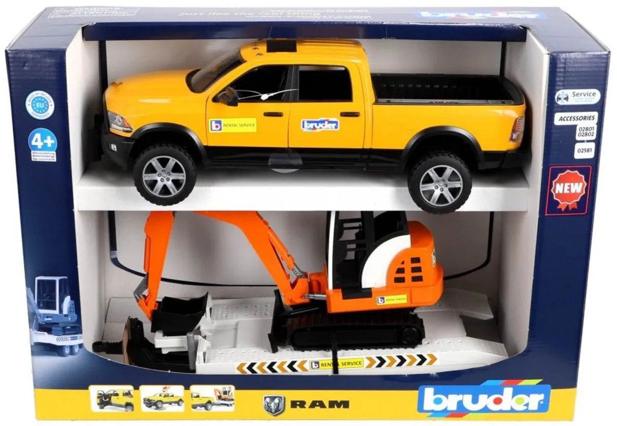 02546 RAM Rental Service mit Minibagger, Modellfahrzeug von Bruder in Mehrfarbig – Produktfoto