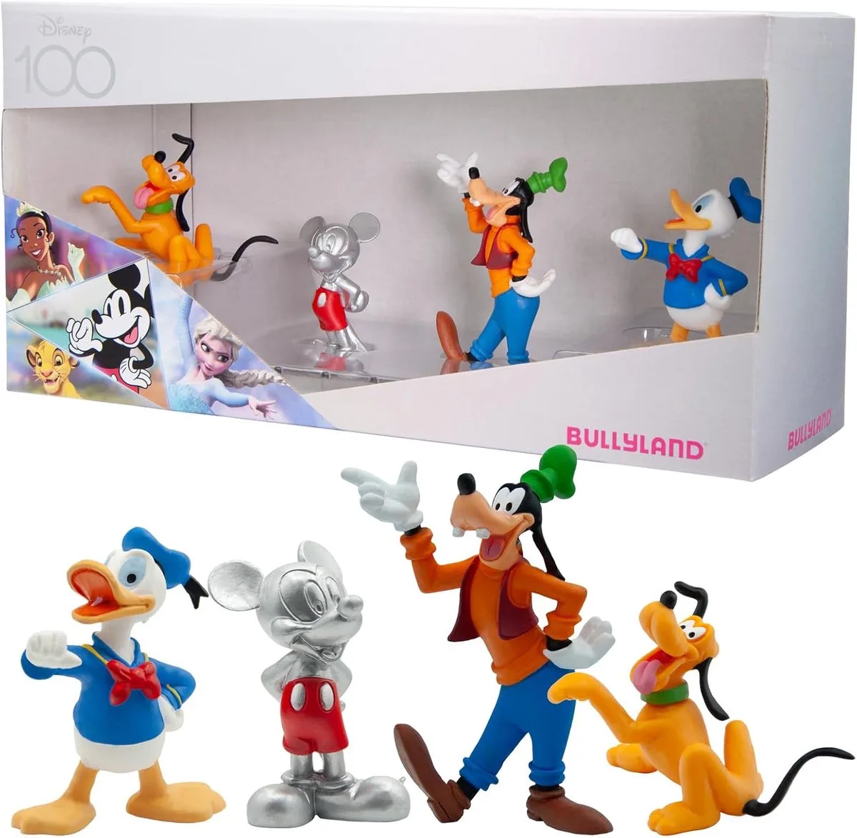 Bullyland 15150 – Disney 100 Jaar Verjaardagsfigurenset met Mickey Mouse, Donald Duck, Pluto en Goofy – Speciaal voor Disney-verzamelaars en jonge fans – Perfect als cadeau of taartdecoratie de Bullyland en Mickey, Donald, Pluto & Goofy – photo du produit
