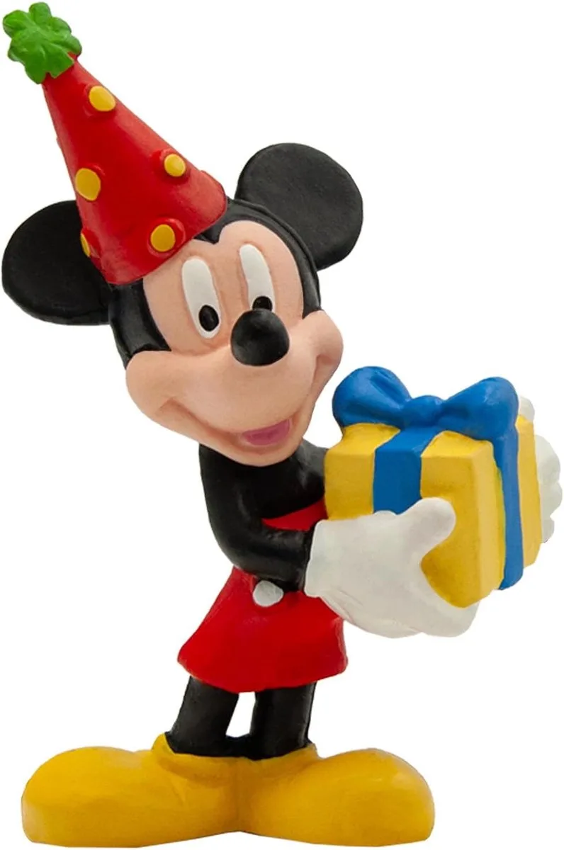 Bullyland 15348 – Speelfiguur en verzamelfiguur Mickey Mouse met cadeautje, ca. 7 cm – levensecht en detailrijk vormgegeven – ideaal als taartfiguur en klein cadeautje voor kinderen vanaf 3 jaar. från Bullyland i Mickey Mouse verjaardag – produktbild
