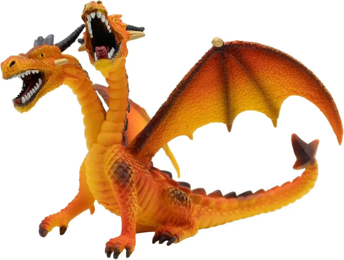 Bullyland 75598 – Speelfiguur Tweekoppige Oranje Draak – levensecht en detailrijk vormgegeven – ideaal als taartfiguur, verzamelobject of klein cadeautje voor kinderen vanaf 3 jaar von Bullyland in Draak oranje – Produktfoto