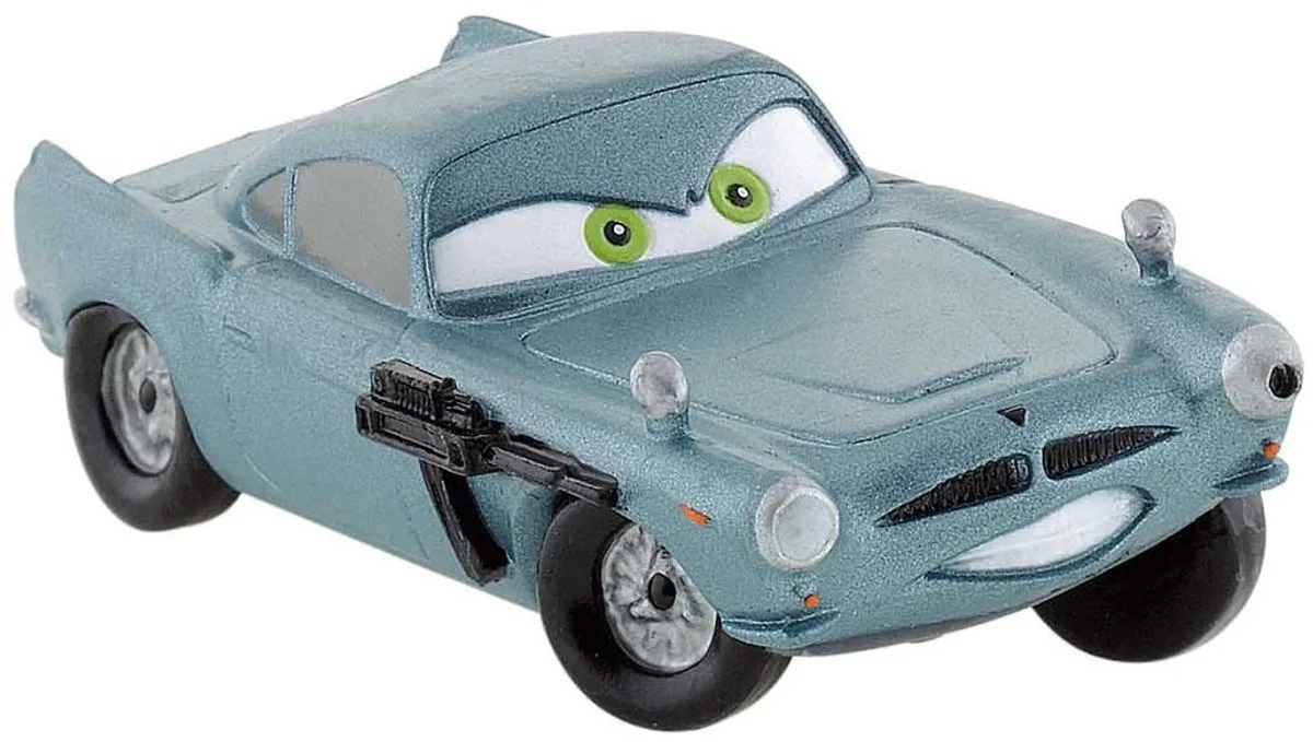 Disney Cars 2 - speelfiguur Finn MCmissle - +/- 7 cm - merk: Bullyland - plastic - Let op wielen draaien niet fra Bullyland i Grå, Blå – produktbillede