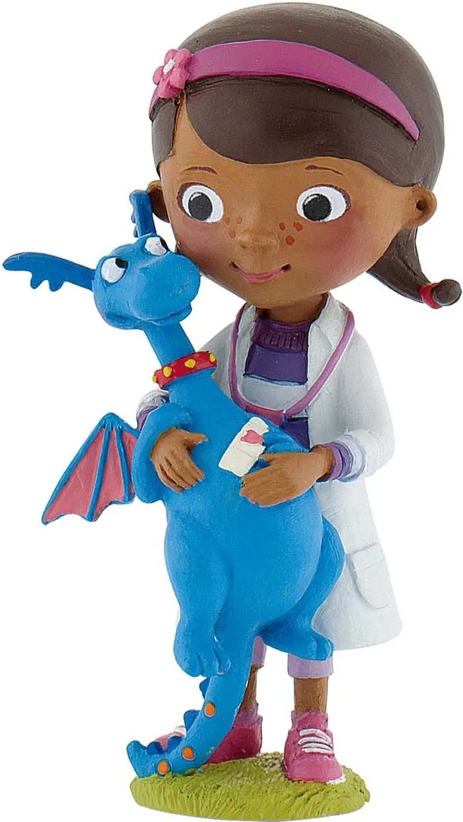 Disney Doc McStuffins met Stuffie speelfiguur - taarttopper - 3,5 x 3 x 8 cm (lxbxh) fra Bullyland i Hvid, Lyserød, Lilla, Blå, Grøn – produktbillede