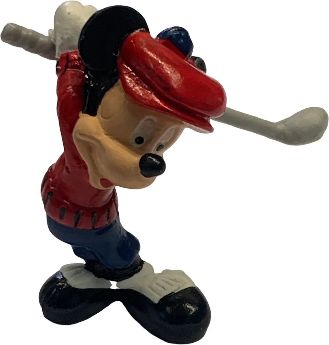 Golfende Mickey Mouse - speelfiguur - 7 cm - Golf speler van Bullyland in Rood zwart – productfoto