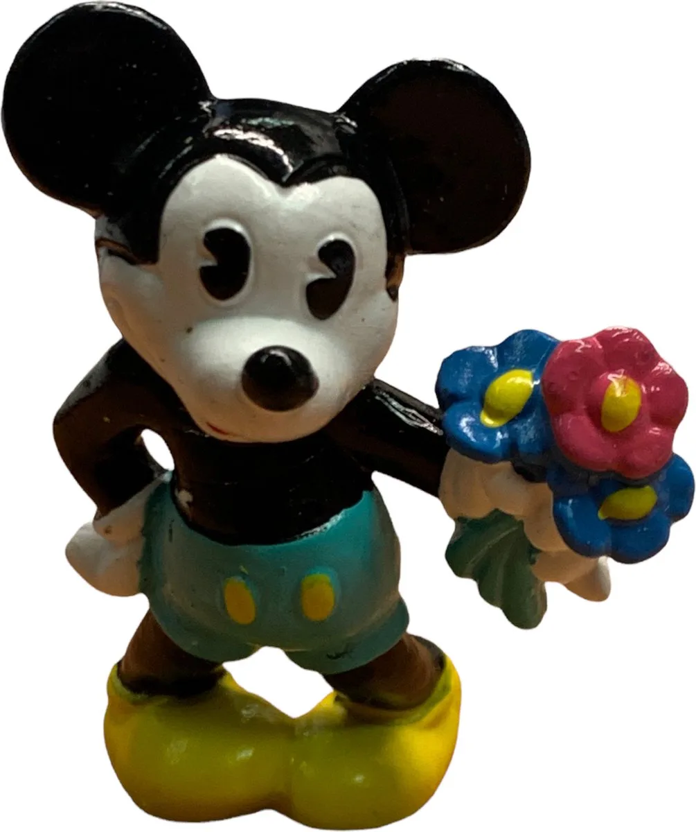 Mickey mouse met bloemetje - vintage speelfiguur de Bullyland en Vert – photo du produit