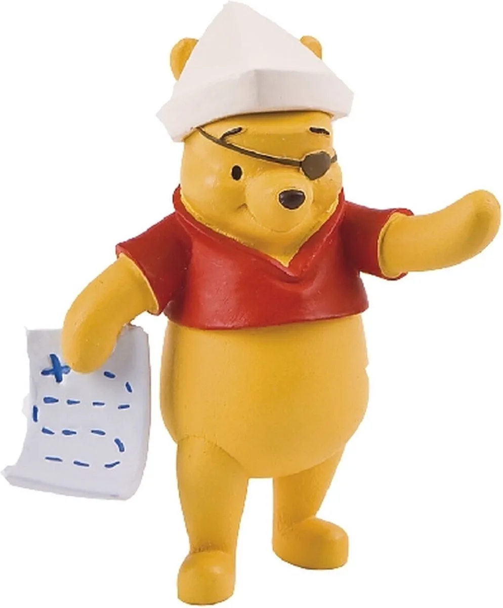 Winnie de poeh - speelfiguurtje 6 cm - Winnie met schatkaart fra Bullyland i Oranje rood – produktbillede