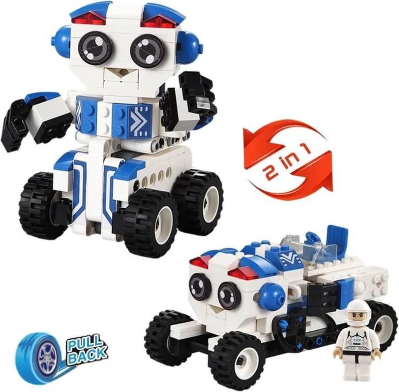 Bouwpakket voor kinderen - Pull back Bobby robot (2in1) från CaDA i Wit – produktbild
