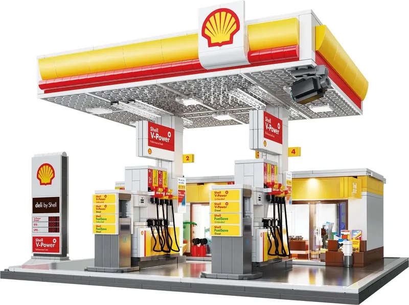 C66026W Icons Shell Tankstation mega bouwset | Classic Creator Modular Building | Expert Architecture Modelbouw | Technisch educatief speelgoed voor volwassenen & kinderen | Decoratie bouwpakket geschikt voor Lego | bouwdoos met 1309 bloks by CaDA in Achitectuur: Modular Shell Tankstation, 1309 bouwblokken – product photo