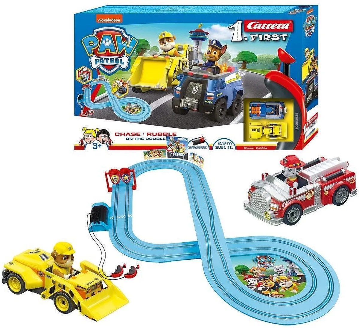 FIRST Racebaan - FIRST PAW Patrol - On the Double - Chase vs. Rubble - 2,9m von Carrera in Mehrfarbig – Produktfoto