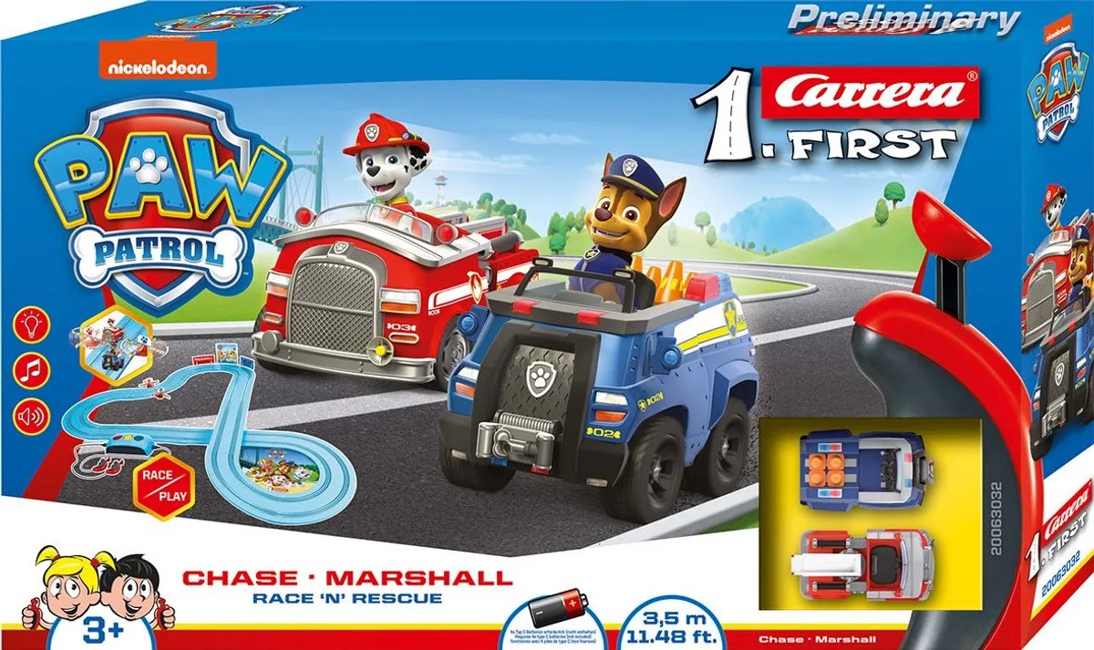FIRST Racebaan - FIRST PAW Patrol - R N Rescue - Chase vs. Marshall - 3,5m van Carrera in Meerkleurig – productfoto