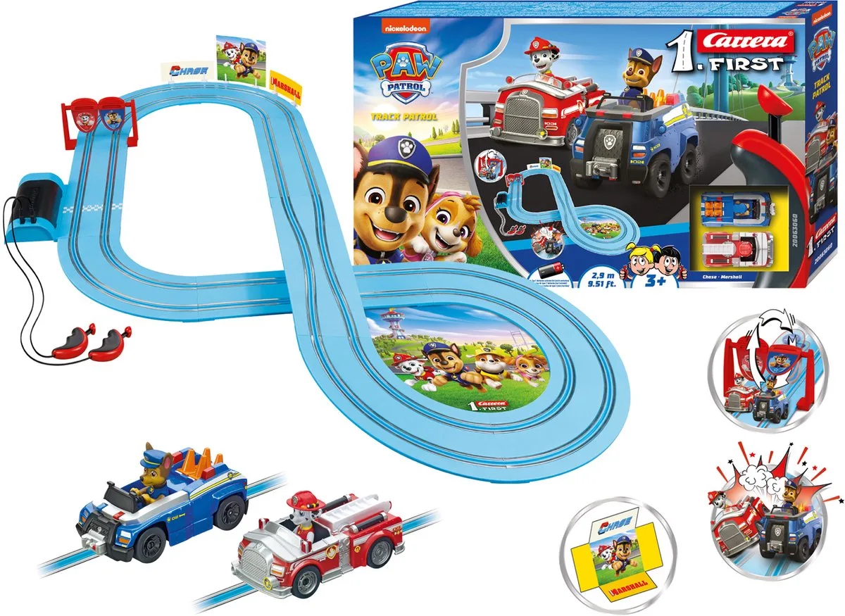 FIRST Racebaan - First PAW Patrol - Track Patrol - Chase vs. Marshall - 2,9m van Carrera in Meerkleurig – productfoto