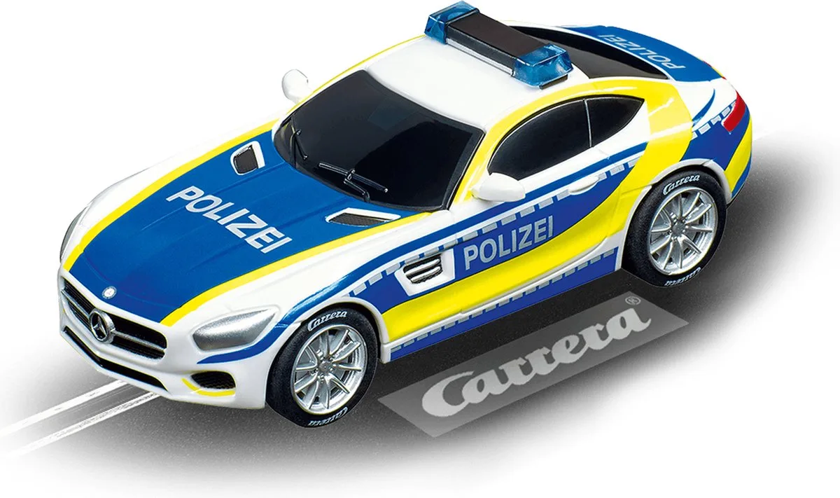 GO!!! Mercedes-AMG GT Coupé "Polizei" - Racebaanauto von Carrera in Blau, Weiß, Gelb – Produktfoto