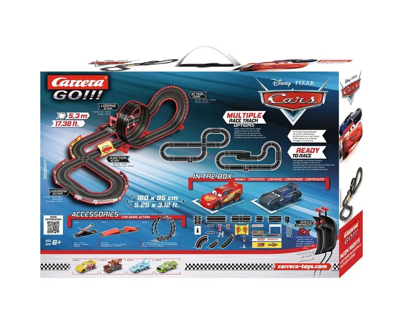 Go!!! Racebaan - GO!!! Disney·Pixar Cars - Neon Nights - Lightning McQueen vs. Jackson Storm - 5,3m de Carrera en GO!!! Disney, Pixar Cars – Neon Nights – Lightning McQueen vs. Jackson Storm – 5, 3m – photo du produit 2 sur 5