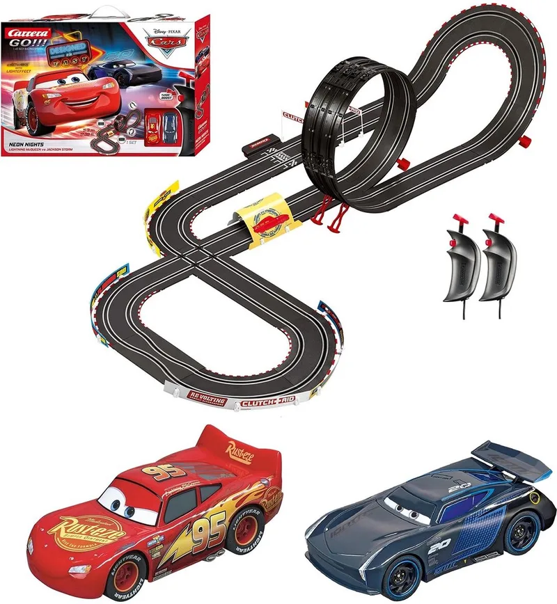 Go!!! Racebaan - GO!!! Disney·Pixar Cars - Neon Nights - Lightning McQueen vs. Jackson Storm - 5,3m by Carrera in GO!!! Disney, Pixar Cars – Neon Nights – Lightning McQueen vs. Jackson Storm – 5, 3m – product photo