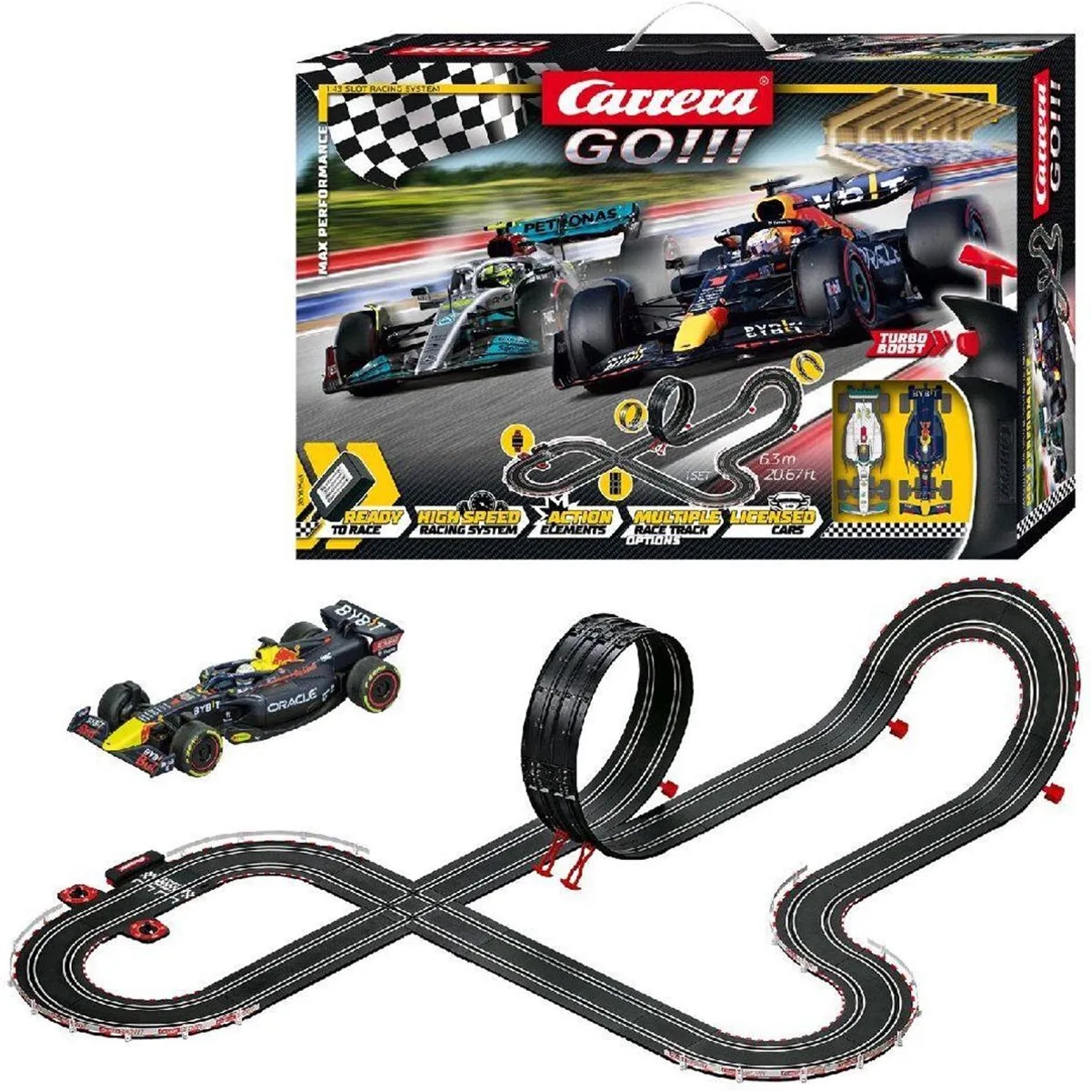 Go!!! Racebaan - GO!!! Max Performance - Formule 1 World Championship - 10 onderdelen - 1:43 de Carrera en GO!!! Max Performance - – photo du produit