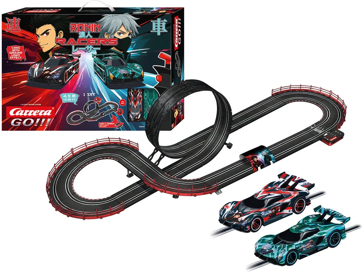 GO!!! 20062621 Ronin Racers Slotcar startpaket från Carrera i GO!!! Ronin Rrs – Raijin Rider vs. Hikari Strike – 4, 9 m – produktbild