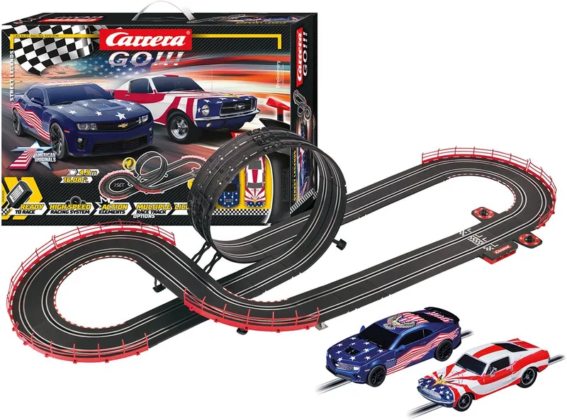 Go!!! Racebaan - GO!!! Street Legends - Ford Mustang '67 vs. Chevrolet Camaro - Stars 'n Stripes - 4,9m by Carrera in GO!!! Street Legends – Ford Mustang ' – product photo