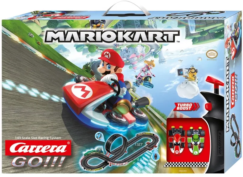Go!!! Racebaan - Nintendo Mario Kart Speelgoed - Mario & Luigi - 2 Controllers en 2 Auto's - 4,9 m - 1:43 - 16 onderdelen by Carrera in GO!!! Nintendo Mario Kart™ – Mario – Luigi - – product photo