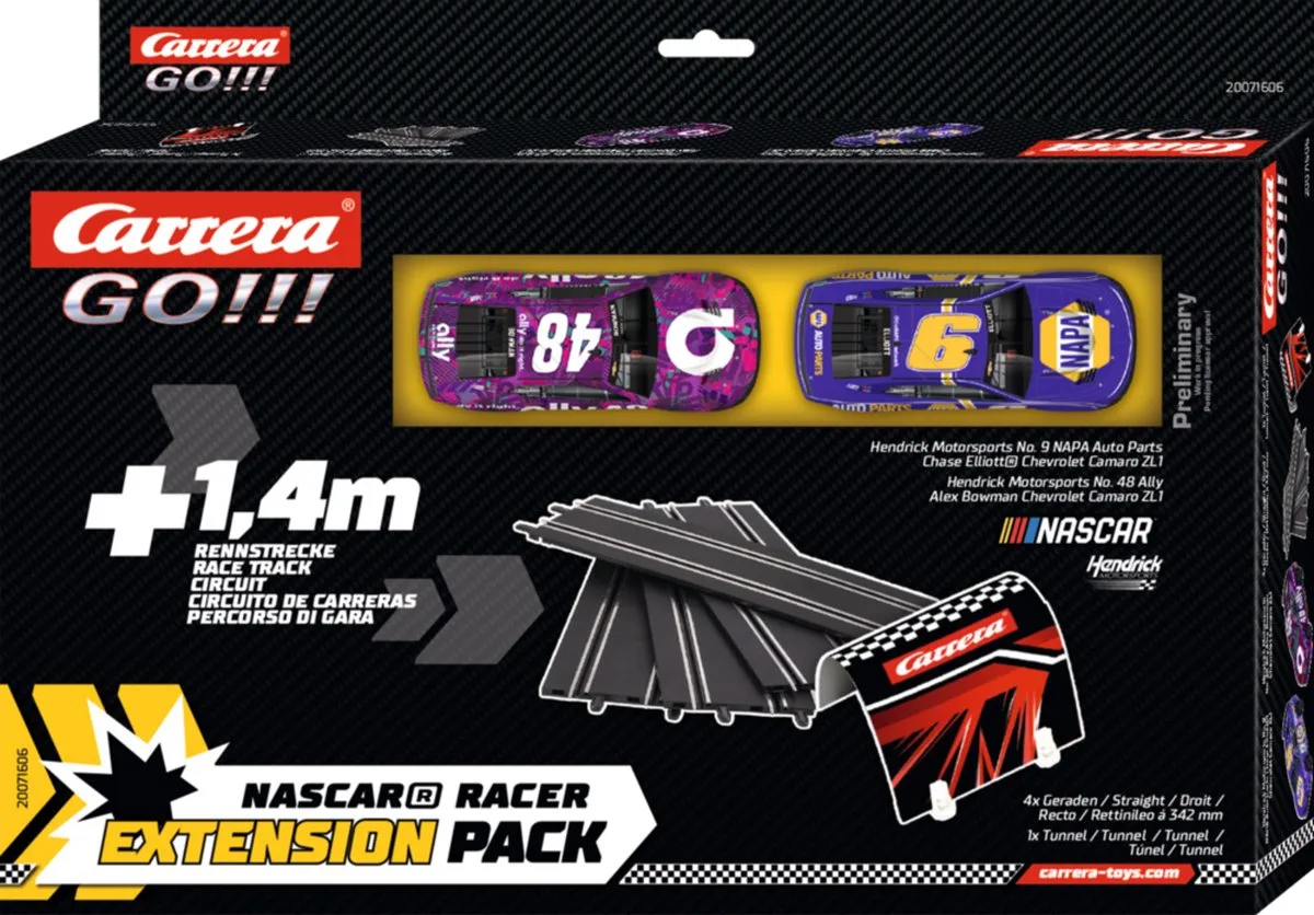Go!!! Racebaanonderdeel - GO!!! Nascar Rr Uitbreidingsset - 2x Camaro NextGen ZL1 - 1,4m. - 5 Baandelen onderdeel van Carrera in Meerkleurig – productfoto