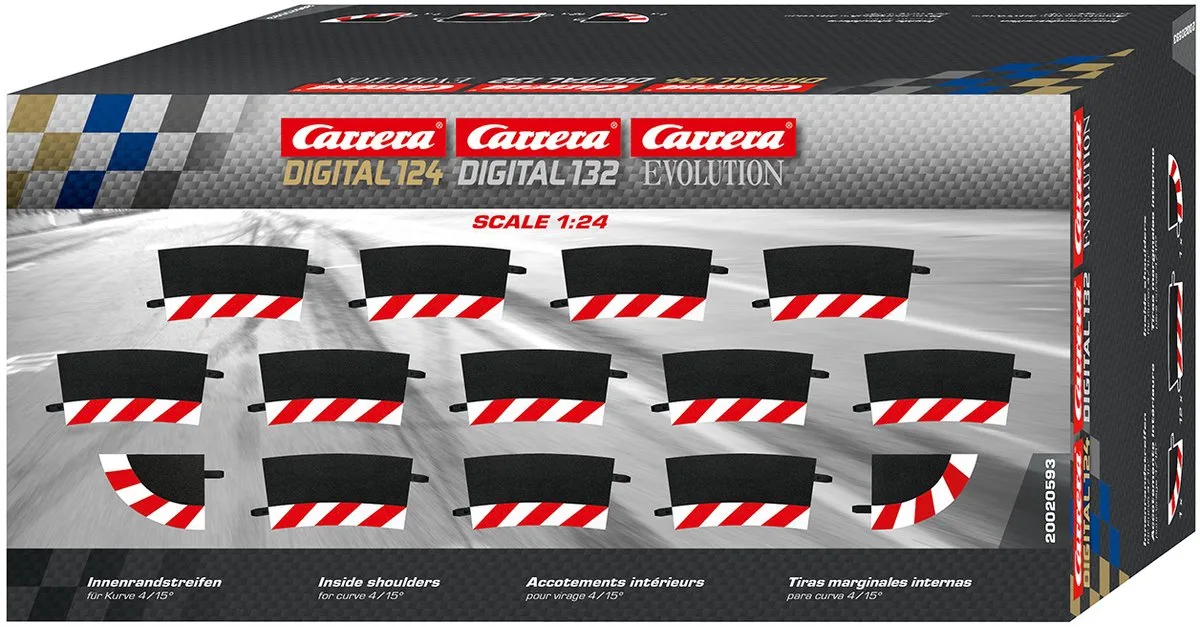 Racebaanonderdeel - DIGITAL 124/132/Evolution - Uitbreidingsset Binnenste Randstrips voor 4/15° Bochten - 12 Onderdelen onderdeel van Carrera in Meerkleurig – productfoto
