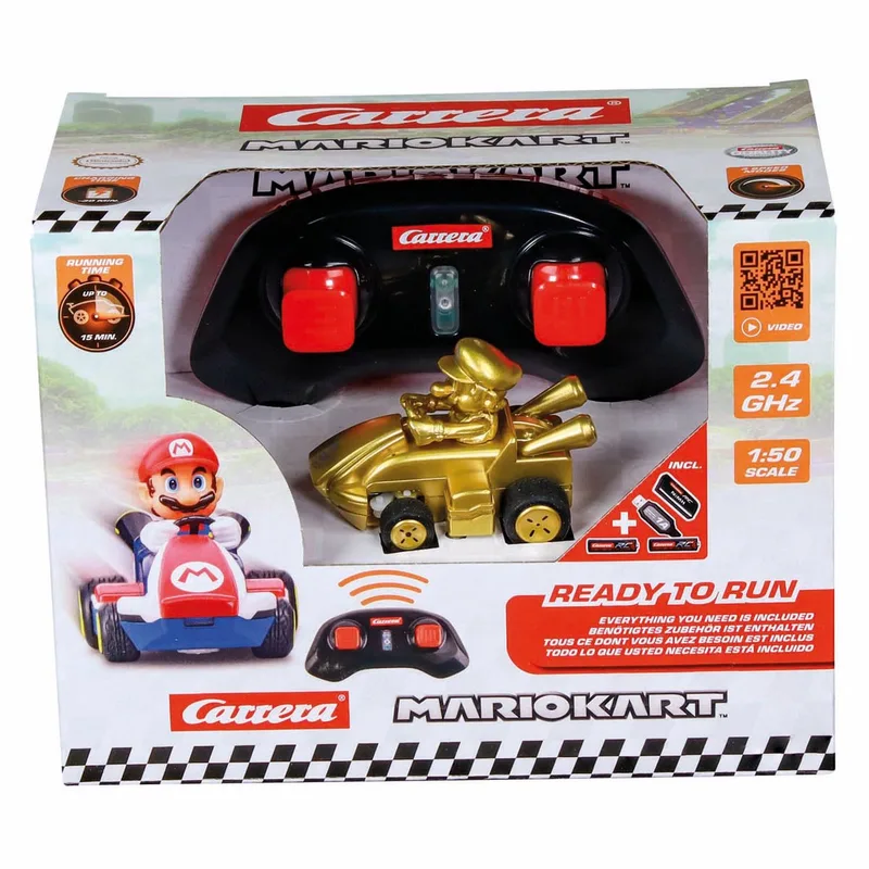 RC voertuig Auto - RC Auto Mini - Mario Kart™ - Gold Mario - 6,2cm Lang - 2,4GHz RC Model Kant en Klaar by Carrera in RC Auto Mini – Mario Kart™ – Gold Mario – 6, 2 cm Lang – 2, 4GHz RC Model Kant en Klaar – product photo