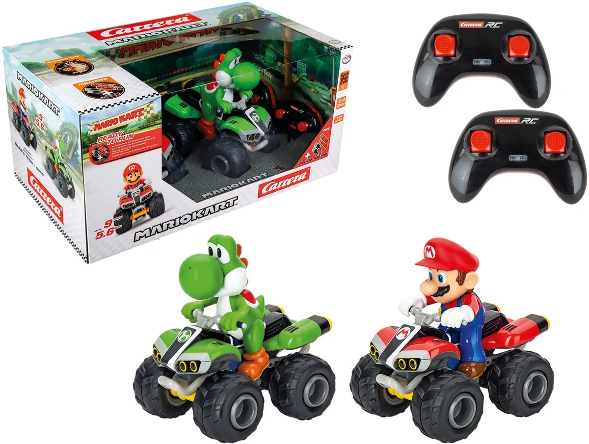 RC voertuig Auto - RC Mario Kart™ - Mario - Yoshi Twinpack - Quad - Schaal 1:20 - 19,5cm - 2,4GHz RC Model Kant en Klaar de Carrera en RC Mario Kart – Mario – Yoshi Twinpack – Quad – Schaal 1:20 – 19, 5 cm – 2, 4GHz RC Model Kant en Klaar – photo du produit