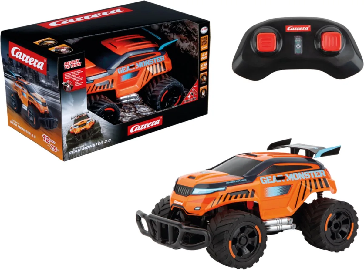 Carrera 370180117 Gear Monster 3.0 RC-modelbil, begyndermodel Elektronik Monstertruck fra Carrera i Orange – produktbillede