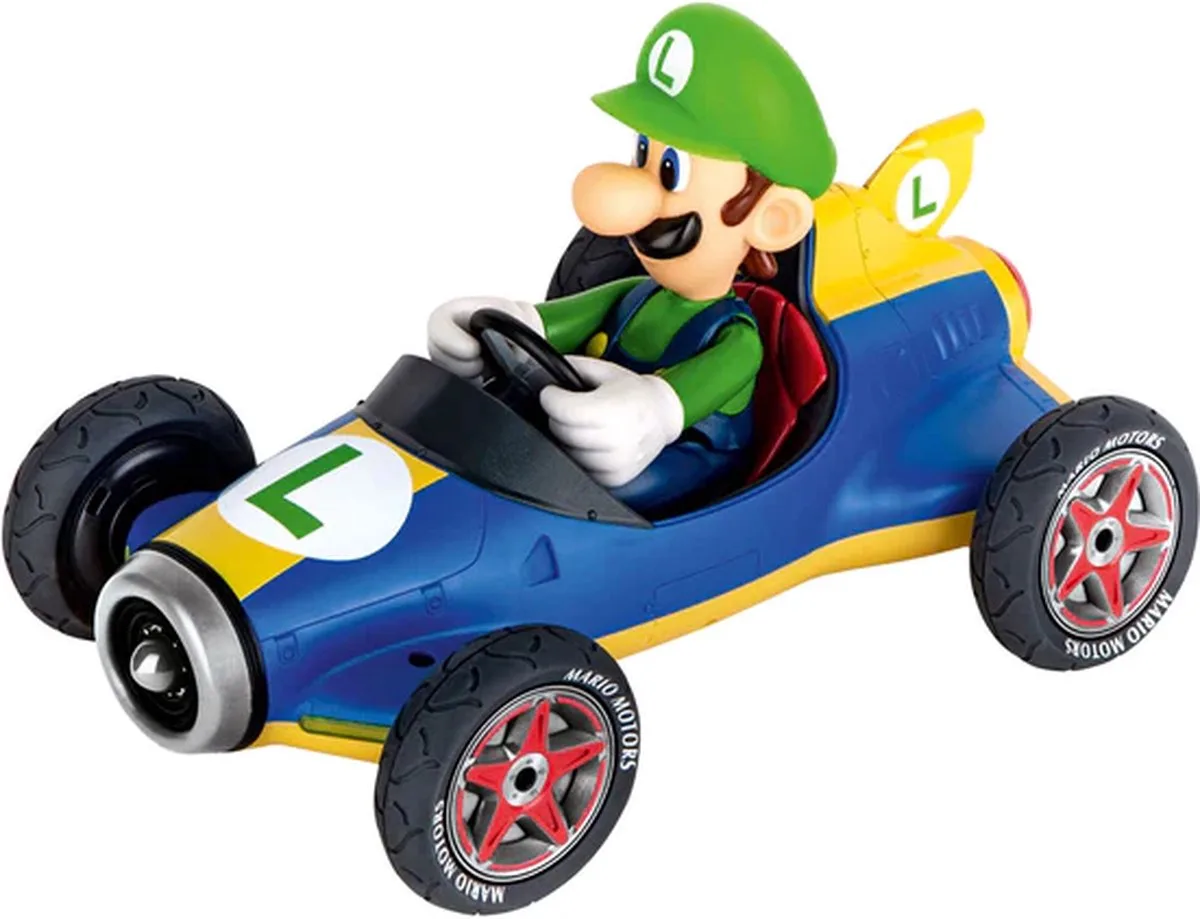 Speelgoedvoertuig Auto - Mario Kart - Mach8 car Luigi - Pull Back Auto - Terugtrekauto - 1:43 från Carrera i Flerfärgad – produktbild