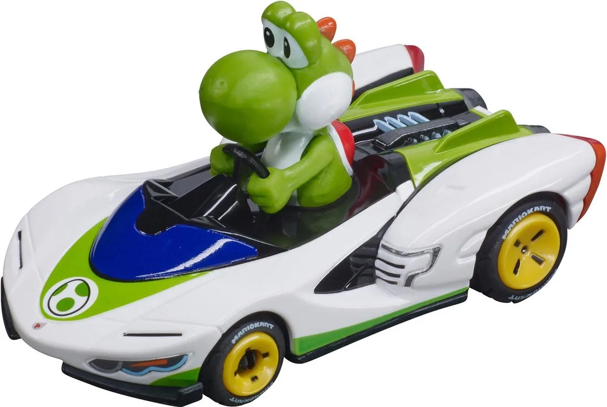 Speelgoedvoertuig Auto - Mario Kart - P Wing Yoshi - Pull Back Auto - Terugtrekauto - 1:43 van Carrera in Meerkleurig – productfoto
