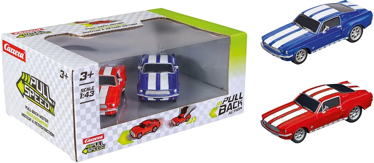 Speelgoedvoertuig Auto - Pull and Speed - Ford Mustang '67 - Pull Back Auto - Terugtrekauto - 1:43 - 2 Stuks de Carrera en Multicolore – photo du produit
