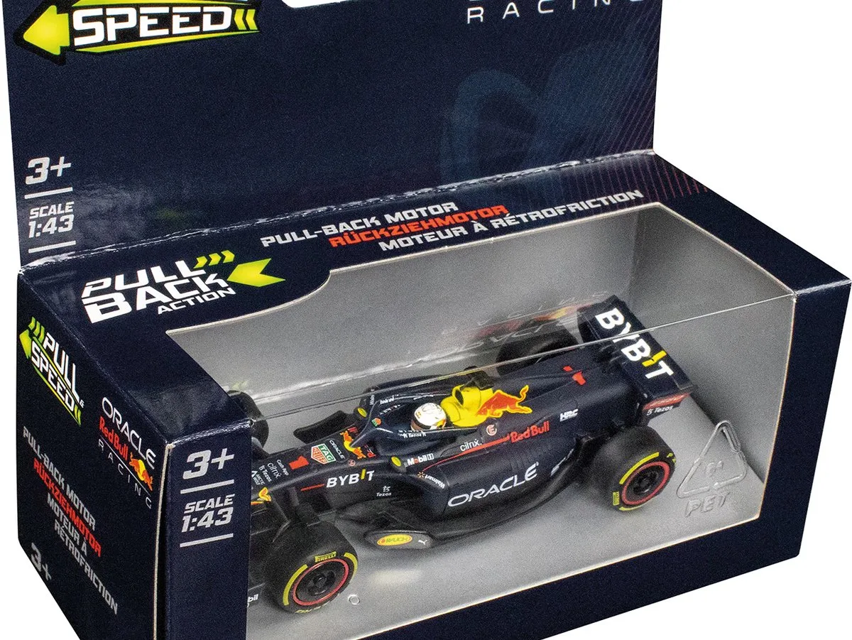Speelgoedvoertuig - Red Bull Racing Formule 1 - Max Verstappen Oracle - No. 1 - Speelgoed Auto - Pull Back Auto - Terugtrekauto - 1:43 van Carrera in Rood – productfoto
