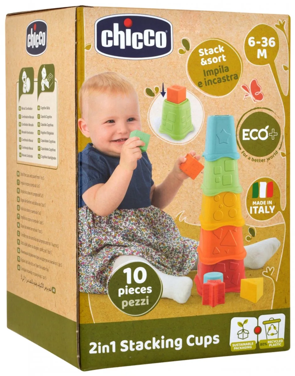 Chicco 2 in 1 Stapelbekers ECO+ gemaakt van 80% gerecycled plastic! fra Chicco i Flerfarvet – produktbillede