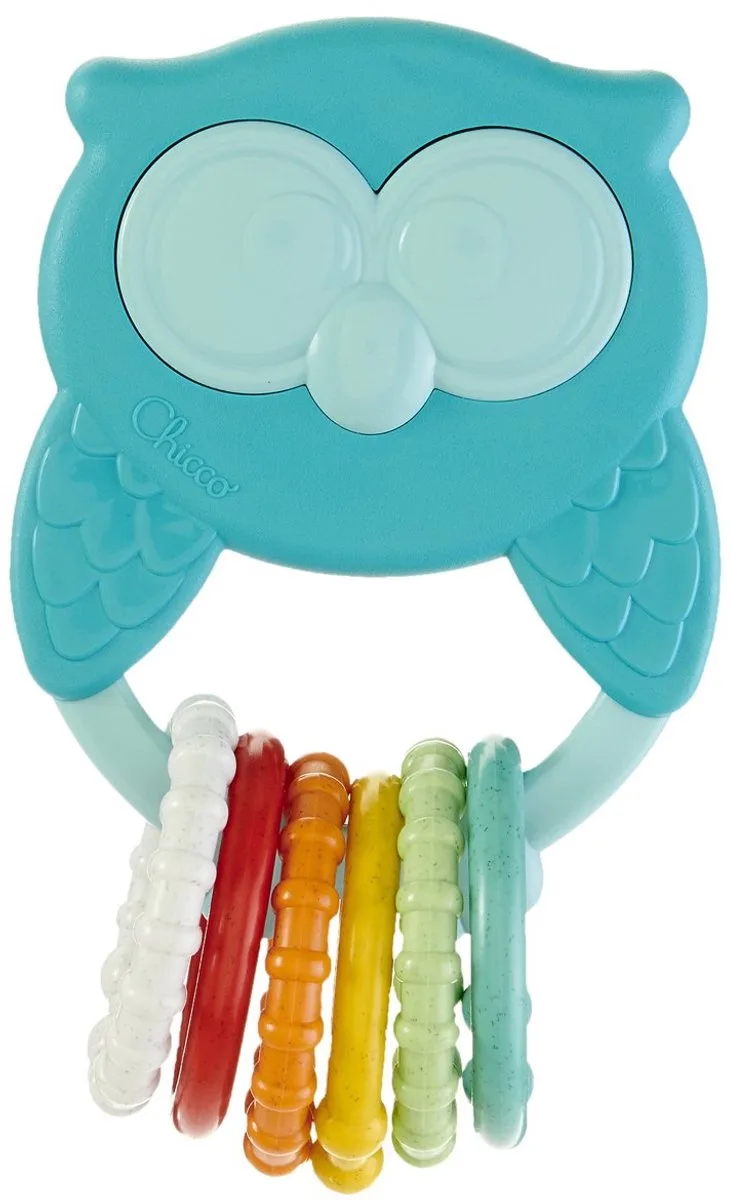ECO+ Owly Rattle - Uiltje Rammelaar / bijtringen - Prikkelt de Zintuigen & Fijn voor Tandjes - Blauw (3-18M) fra Chicco i Flerfarvet – produktbillede