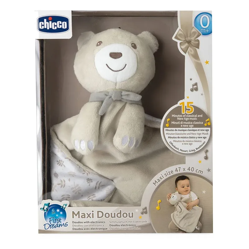 Maxi Doudou Knuffeldoekje met Muziek - Groot Knuffeldoek 47 x 40 cm - Zacht Velours - Machine Wasbaar - Beige (0M+) de Chicco en Neutral – photo du produit 2 sur 2