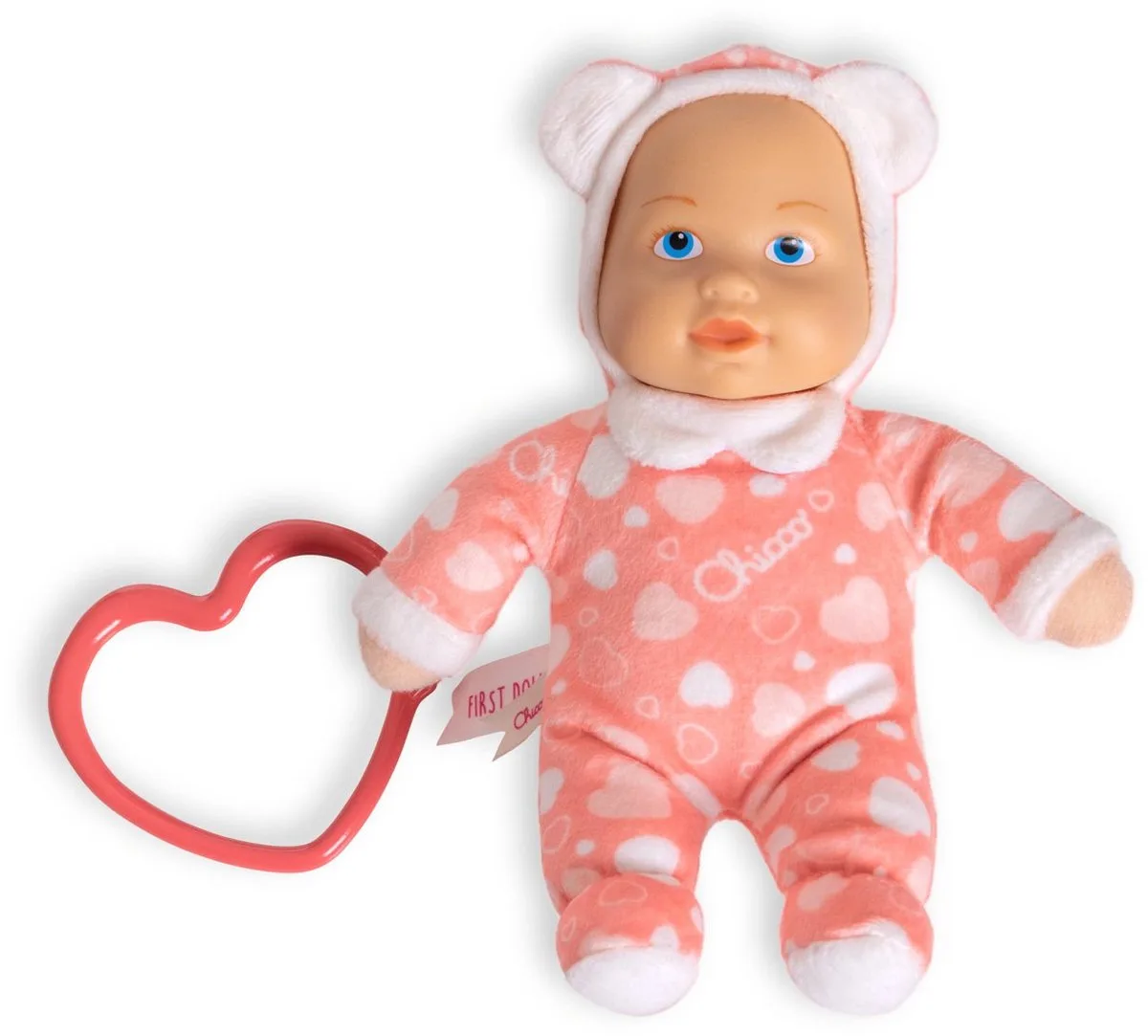 My Doudou Doll - Mijn Kleine Pop - Zachte Knuffelpop met Hartvormige Bijtring - (0M+) van Chicco in Zalmroze – productfoto