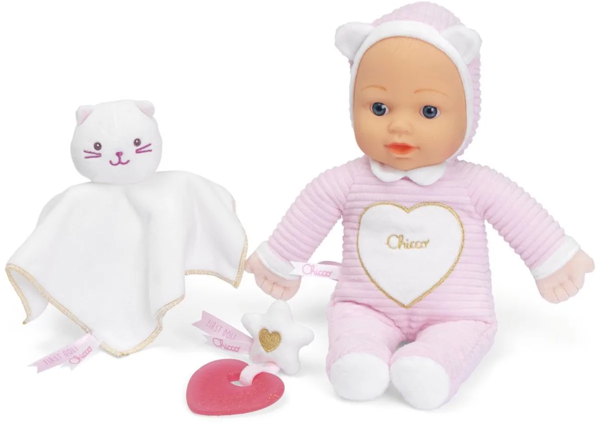 My First Doll Deluxe Gold - Geschenkset - Pop + Knuffeldoekje + Bijtring (0M+) van Chicco in Roze – productfoto
