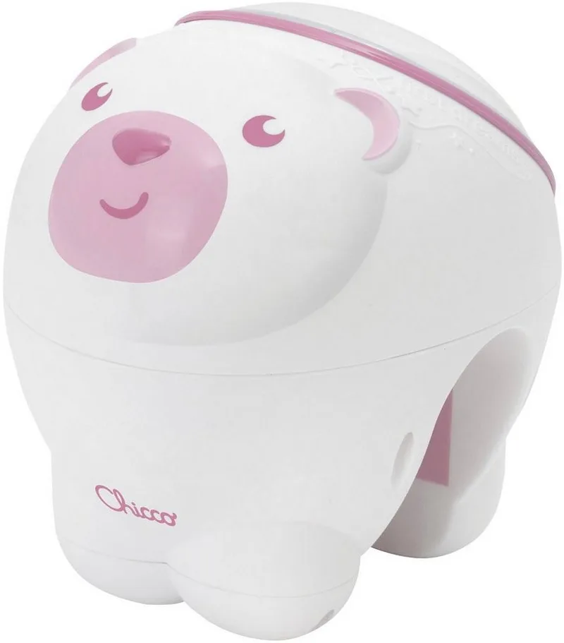 Nachtlicht Projektor Eisbär, Deckenprojektion, Einschlafhilfe, Farbwechsel, Melodien, Nachtlichtfunktion, ohne Leuchtmittel, Farbwechsler, mit Projektor und Soundfunktion von Chicco in Rosa – Produktfoto 1 von 6